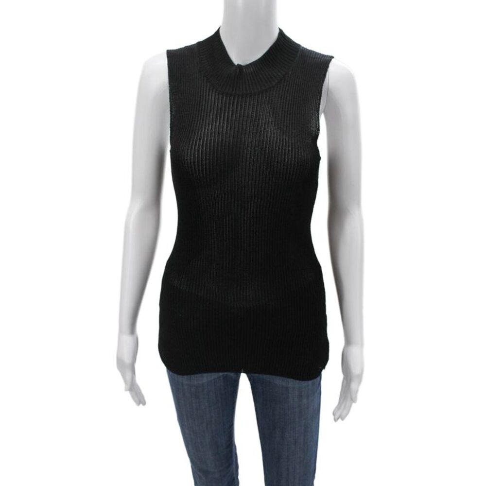 Malloni Women Basic Sleeveless Mock Neck Tank Black Size M